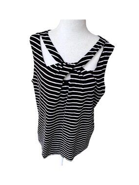 Nine West Striped Knit Sleeveless Strappy Neck Pullover Tank Top Black White XL